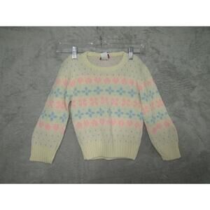 Vintage Picamo Girls Sweater M 5-6 Pastel Heart Flower Knit Pullover Made in USA